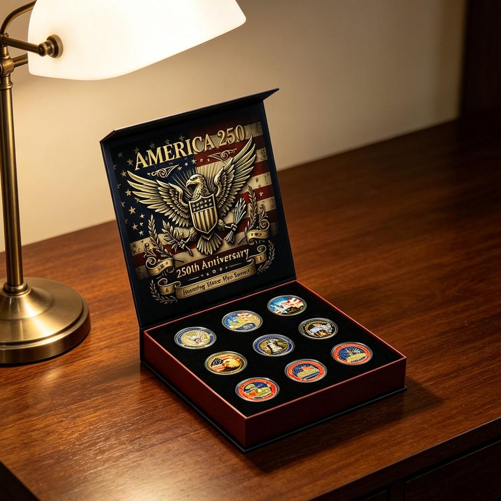 Metall 250. Jubiläumsmünzpackung Mit faltbarer Aufbewahrung Patriotischer Adler Metallmünzen Set Vintage Tribut Geschenkset für Sammler