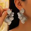 Fashion Irregular Ginkgo Leaves Stud Earrings for Women Exaggerated Metal Pendant Earrings Charm Texture Jewelry Accessories