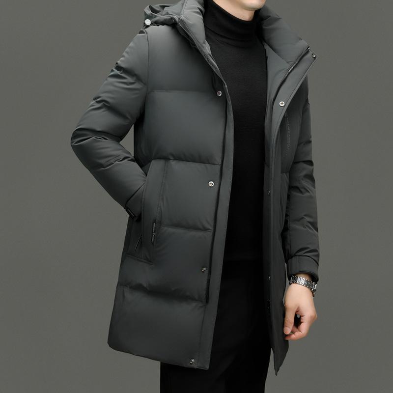 White Duck Down Medium And Long Down Jacket Men'S Winter High-End Business And Leisure Hooded Detachable Jacket