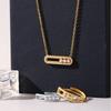 Chain Necklace Matching Ring In Stainless Steel 18k Gold Plated With Movable Zircon Pendant Necklaces Adjustable Rings For Women