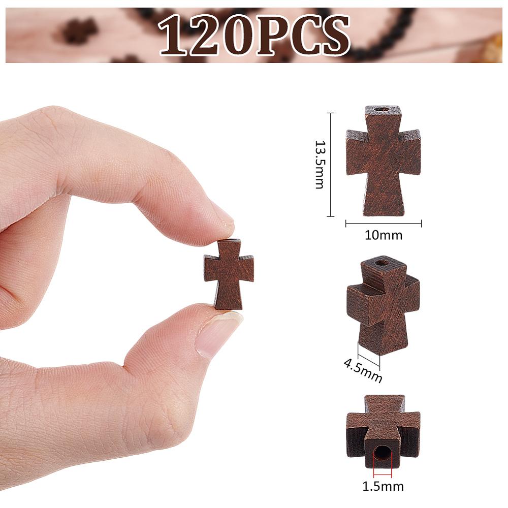 120Pcs Natural Wooden Beads, Dyed, Cross, Coconut Brown, 13.5x10x4.5mm, Hole: 1.5mm