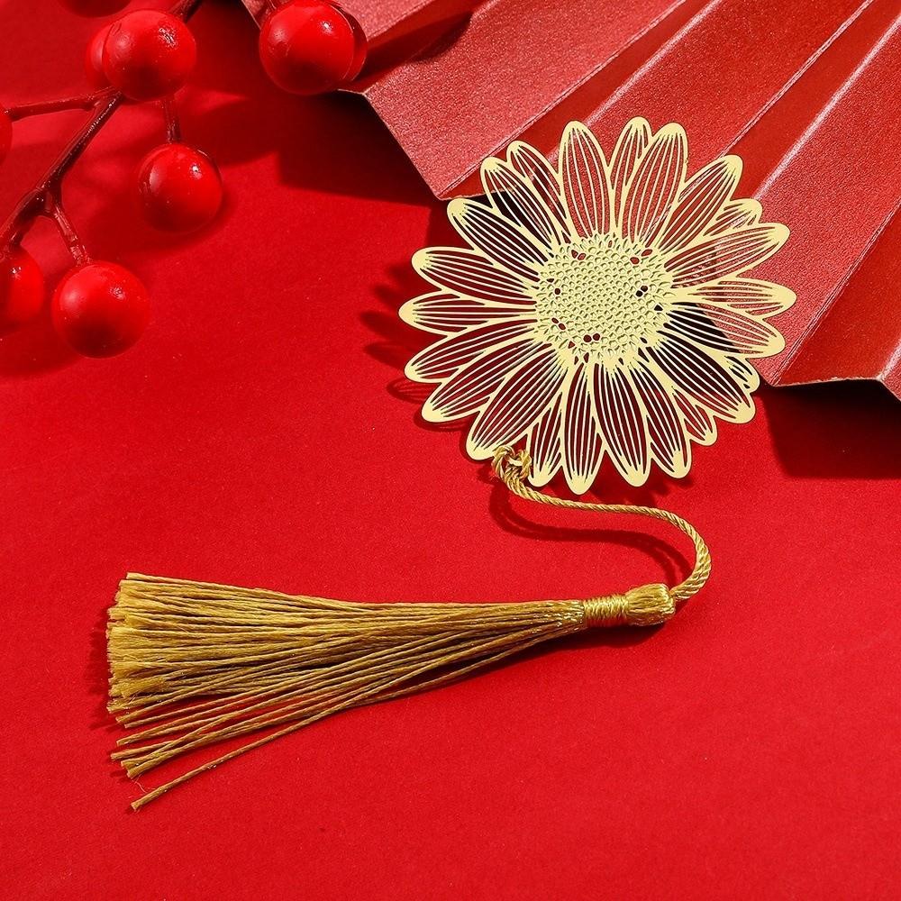Sunflower Pattern Hollow Tassel Book Markers Leaf Chinese Style Bookmark  Book Marking