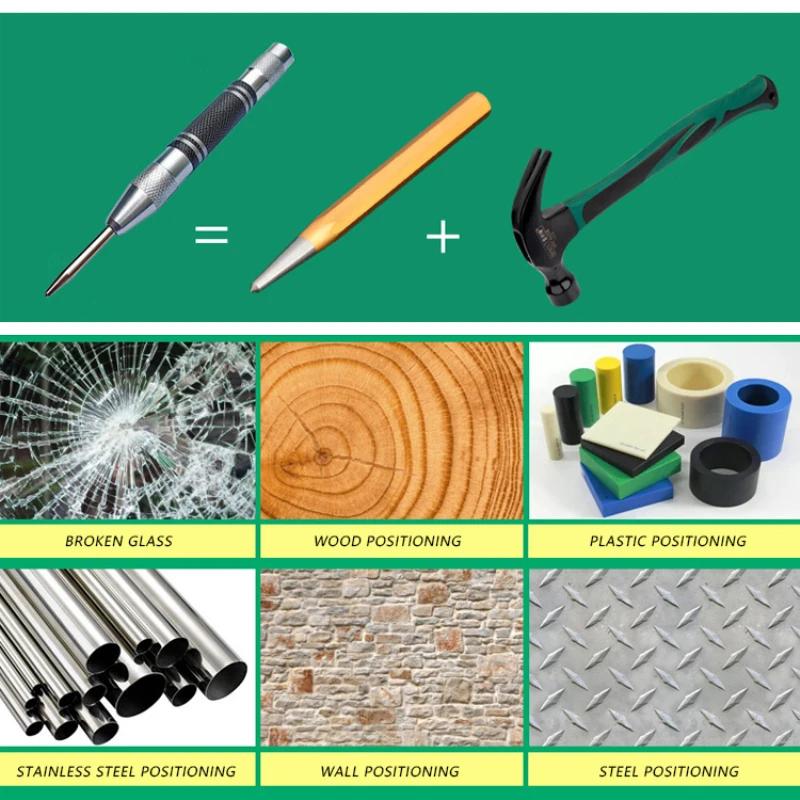 Gold Center Punch Automatic Spring Positioner Glass Striker Window Breaker Punch Centering and Punching Tool Accessories