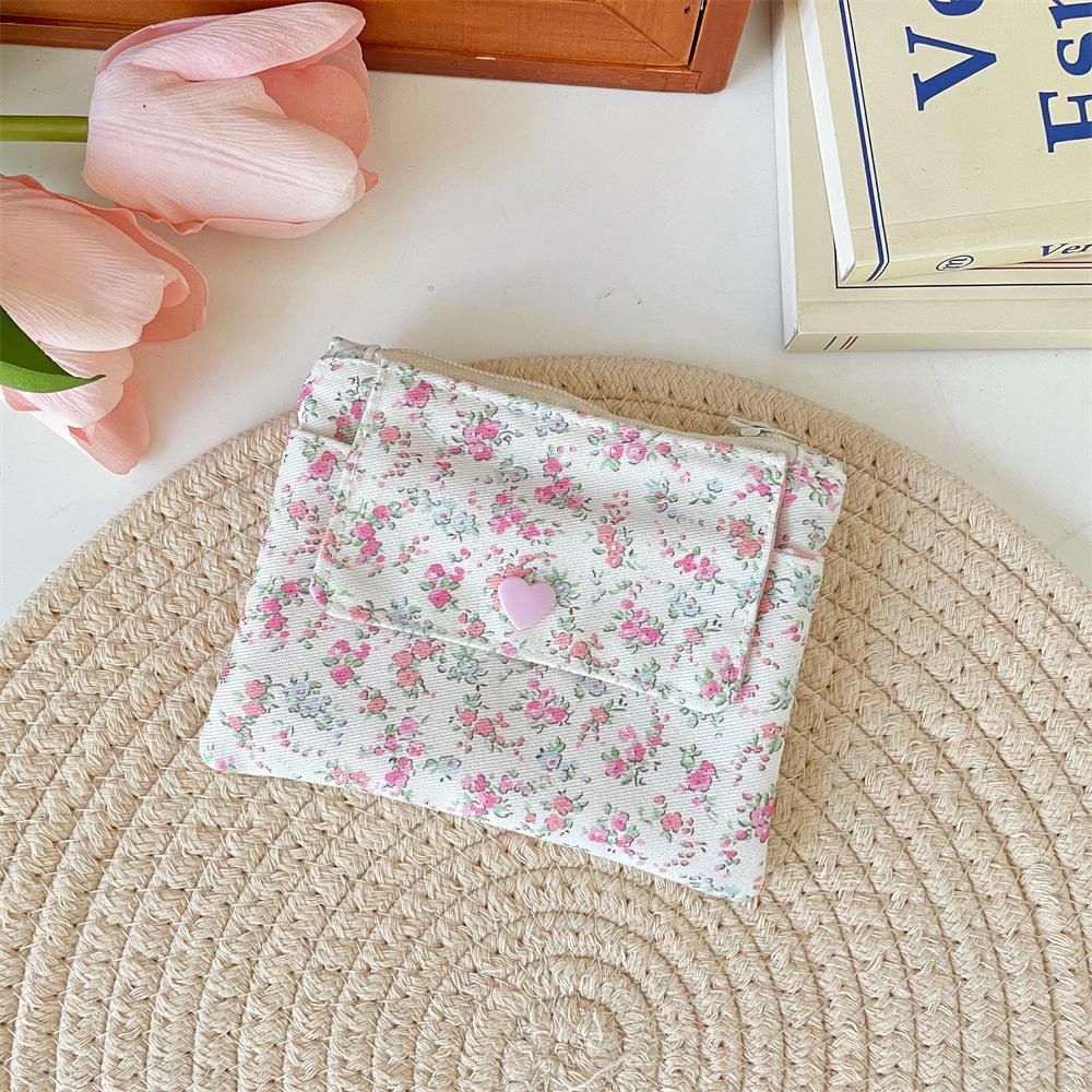 Multifunctional Document Card Bag Key Coin Purse for Women Cartoon Floral Bow Print Coin Purse Cute Storage Bag Purse