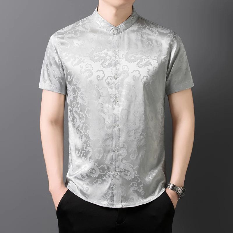 2026 New Summer Chinese Style Shirt Men Middle-Aged Hanfu Men's Stand Collar Slim Fit Short Sleeve Shirt Tang Suit Casual Tops