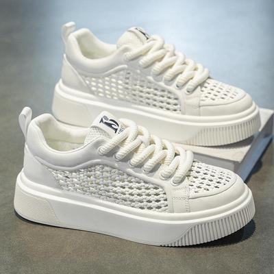 Hollow White Shoes Men's Summer 2025 New Breathable Mesh Low-top Casual Shoes Soft Sole Comfortable Lace-up Board Shoes