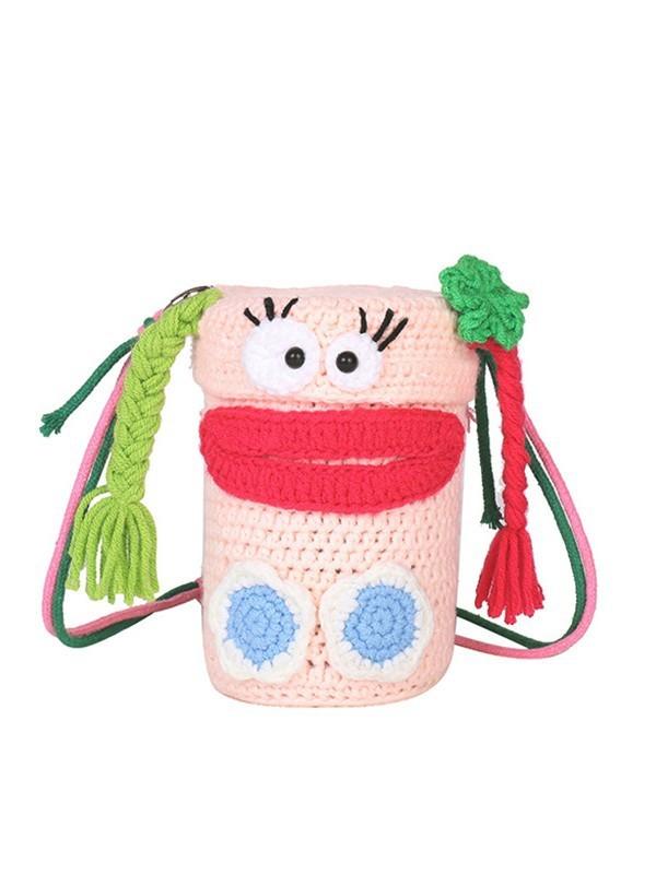 Handwoven Woolen Cute Cartoon Messenger Bag With Phone Pocket For Daily Use