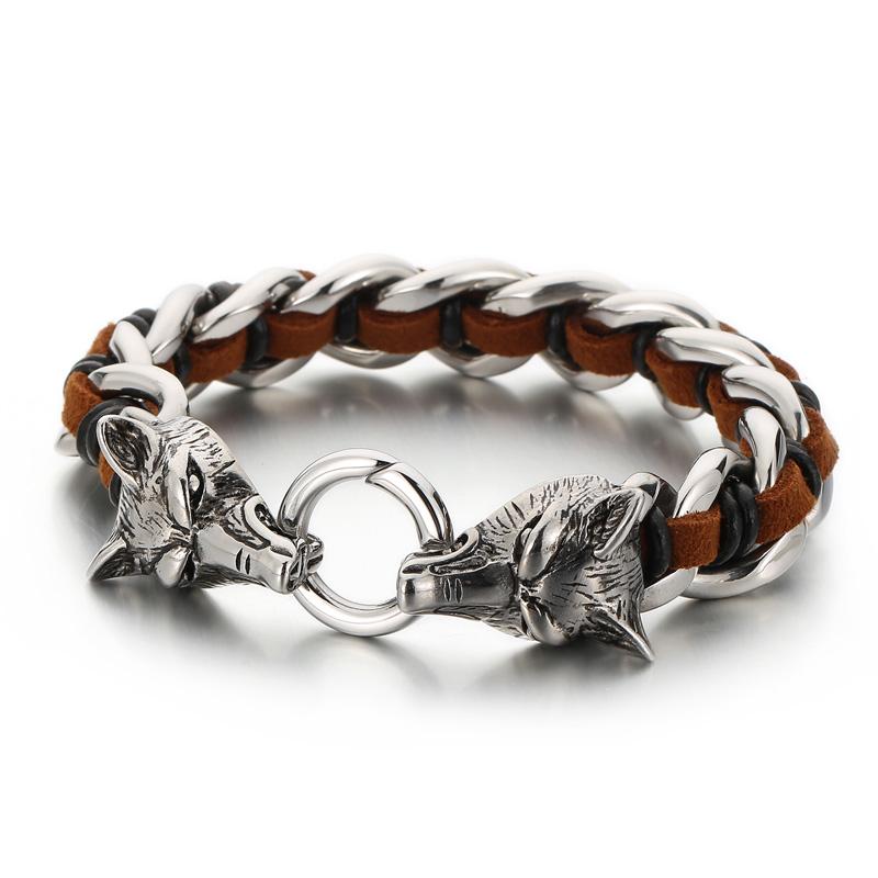 

Kalen Tiger Head Accessory Bracelet for Men Vintage Dragon Stainless Steel Leather Bracelet Skull Charms Fashion Jewelry 22cm