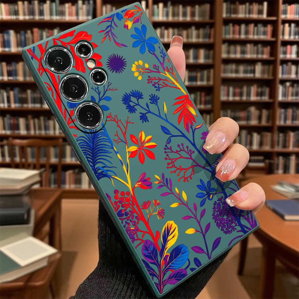 Vibrant Red Blue Botanical Art Soft TPU Case Slim Shockproof Protective Cover For Samsung Galaxy S Ultra FE Plus A Series 5G