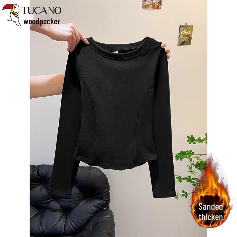 Woodpecker Women s Brushed Thickened Long-Sleeve T-Shirt with Curved Hem L