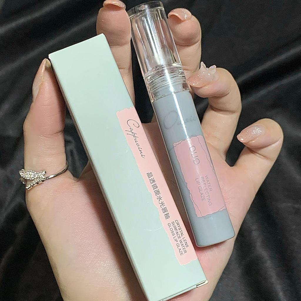 Lippenglasur in kleiner grauer Tube, Spiegel-Wasserglanz, Gelee, Schmolllippen, feuchtigkeitsspendendes Lippenglasur-Lippenstift-Make-up aus Glas