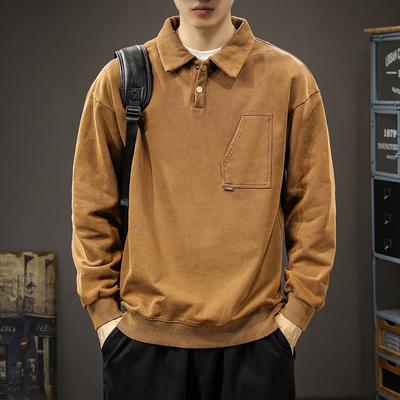 Winter Trendy Brand American Retro Polo Shirt Sweater Men'S Loose Large Size Heavy Washed Old Casual Lapel
