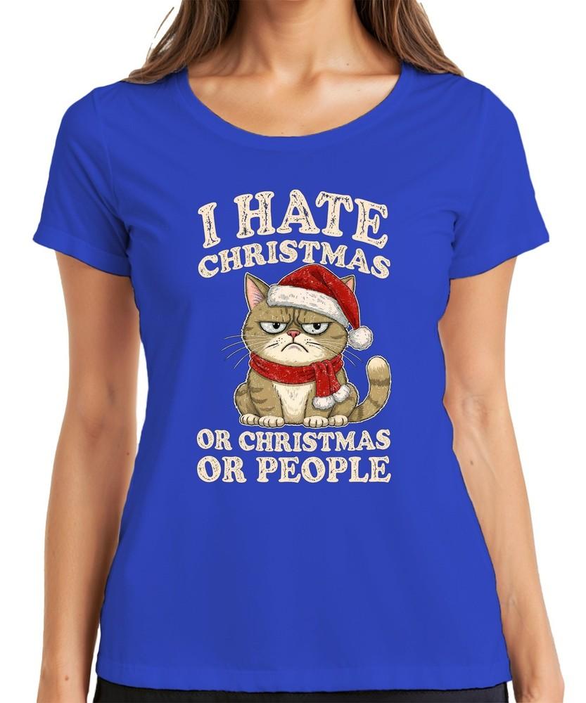I Hate Christmas Or Christmas Or People Funny Cat Sarcastic Ladies TShirt