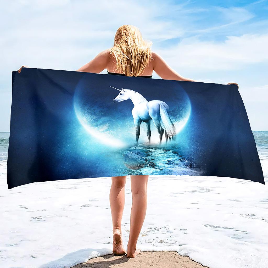 Cartoon Unicorn Pattern Seaside Vacation Beach Towel Swimming Bath Towel Microfiber Towel