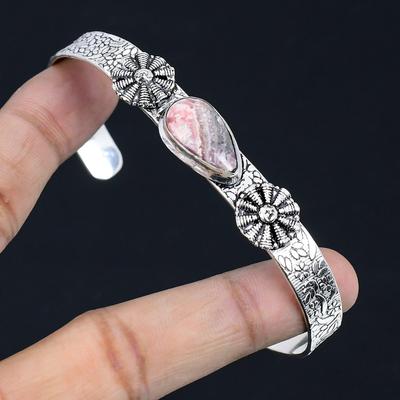 Daughters Day Sale 925 Sterling Silver Rhodochrosite Stone Boho Bangle Bracelet
