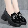 Platform Loafers New Women's Shoes Soft Leather Thick Heels British Small Round Toe Metal Decoration White Leather Shoes