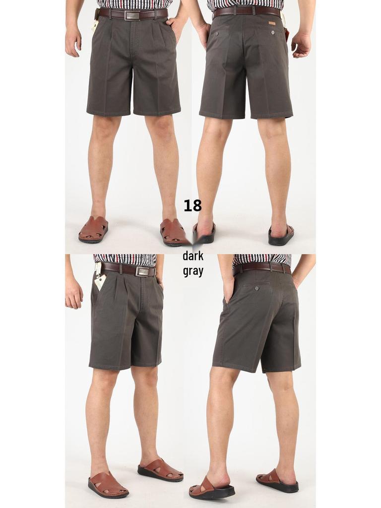 Herren Sommer High-Waist Reine Baumwolle Lockere Shorts - Doppelt plissiert, Mittellang, Freizeitkleidung für Mittelalte und Ältere.