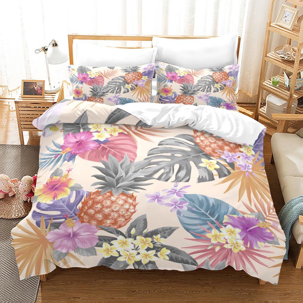 

Pineapple Bedspread Cover Package Queen Size Size Fine Microfiber Kid Colorful Pineapple Single Size Sleep Bedding Package Fruit Theme Hello Summer EU single(135x200cm)