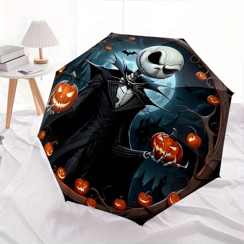 1 Auto Open Jack Skellington, Halloween Themed Colorful 8-rib Portable Umbrella for Men and Women, A Compact Commuting Companion Suitable fo