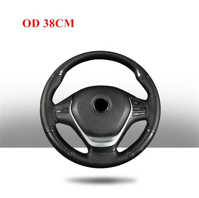 DIY Deluxe Glossy Black Carbon Fiber+Leather Car Steering Wheel Cover Trim 38cm