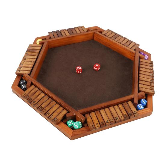 Shut The Box Board Game with Dice 6-Way 1 To 6 Players Kids Adults Family Educational