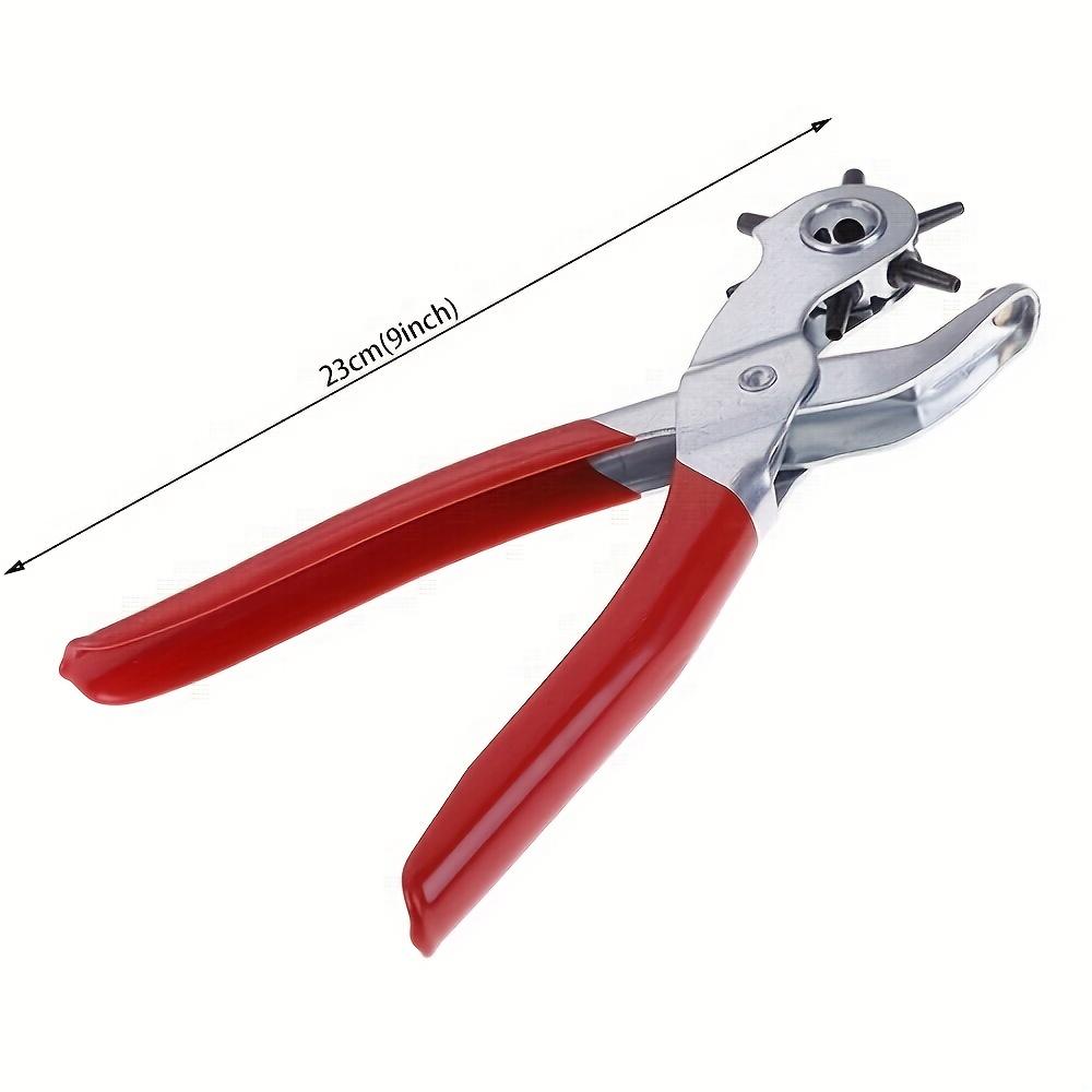 Rotatable multi-size leather perforation pliers tool, carbon steel with comfortable grip and brass perforation stand,  for belts, watch straps,