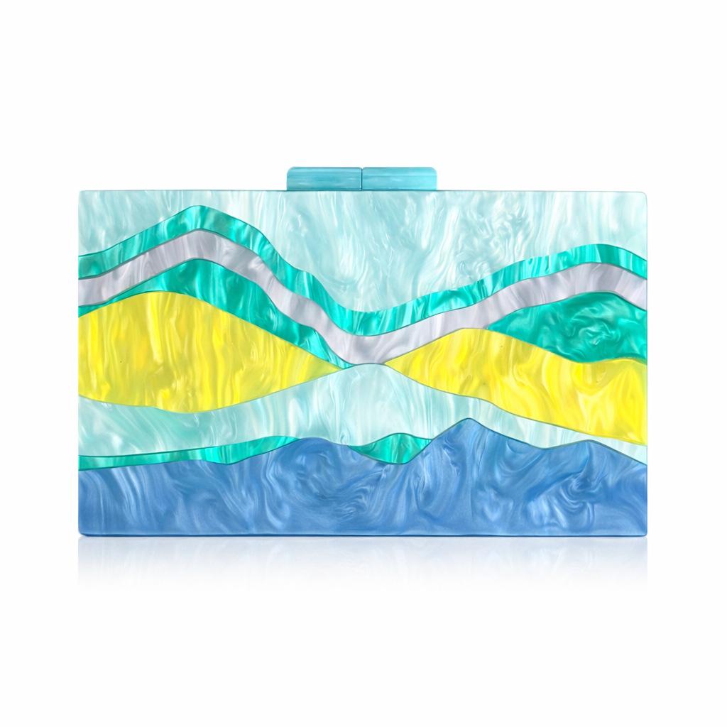 

Women S Contrasting Color Splicing Acrylic Dinner Bag Shoulder Diagonal Span Wedding Banquet Clutch Bag небесно-голубой