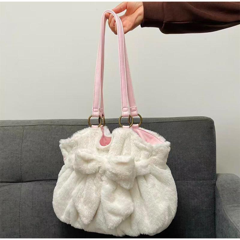 Borsa Tote a Pois da Donna con Grande Fiocco Design Borsa a Mano a Spalla Bordi Arricciati Chiusura Magnetica Borsa da Pendolare Sottobraccio
