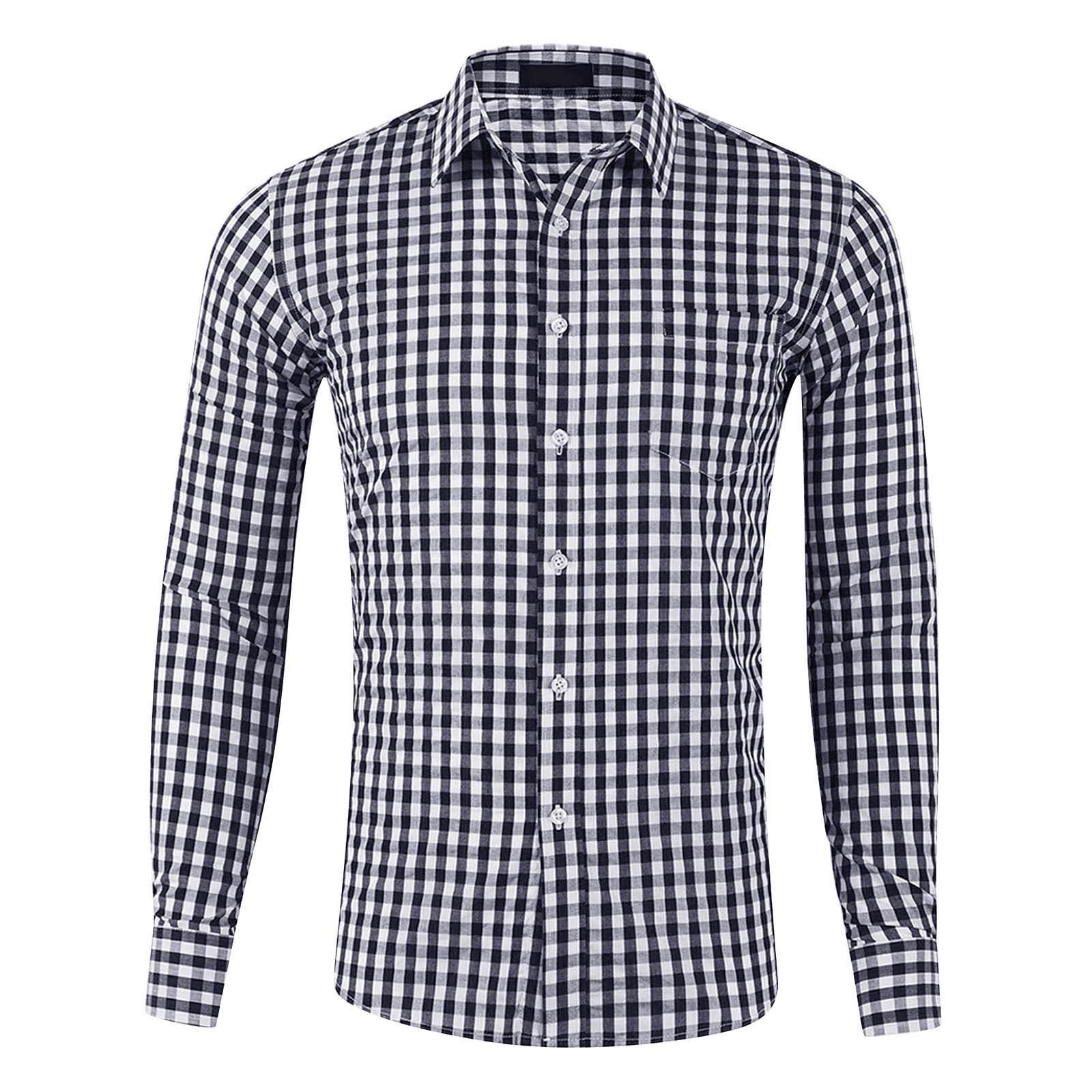 Men s Shirt Retro Plaid Lapel Long Sleeve Shirt Casual Shirt L чёрный