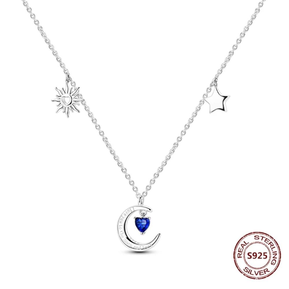 925 Silver Lucky Unicorn Necklace with Butterfly Firefly Bear Paw Print Zircon Chain Link Heart Jewelry for Women