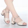 Weiche Leder Fischmaul Sandalen dicker Absatz Strass Sommer Neu Bequeme Sandalen Ein-Riemen Schuhe
