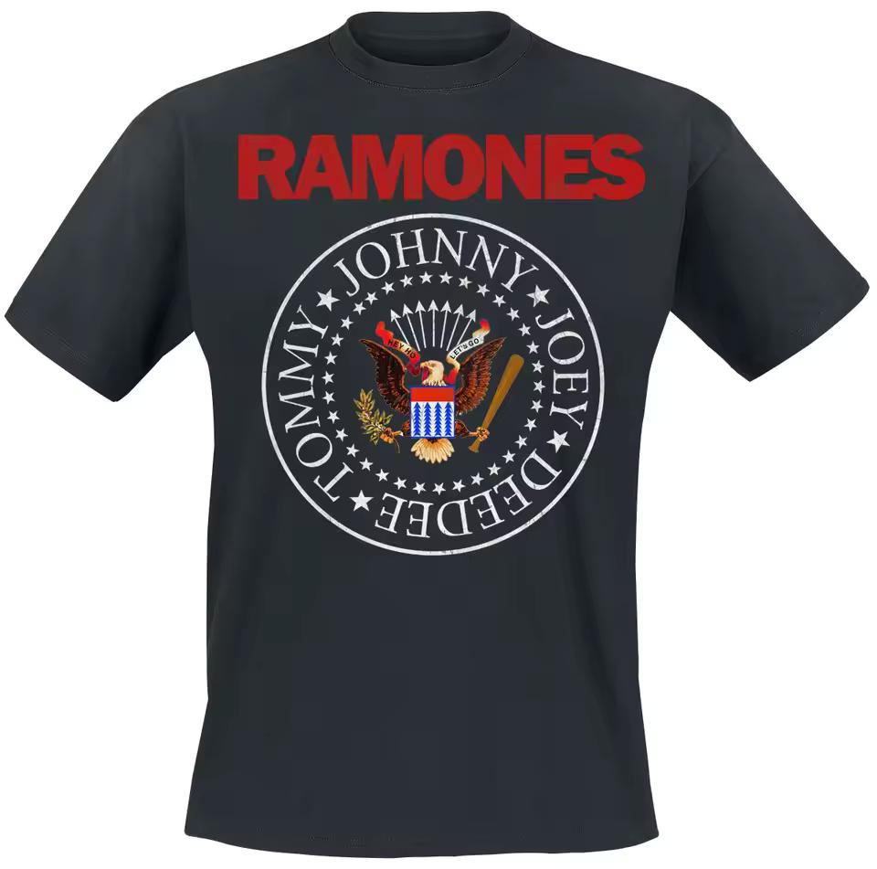 Ramones Presidential Seal T-Shirt, Black Cotton, Colorful Band Member Names Print Punk Tee