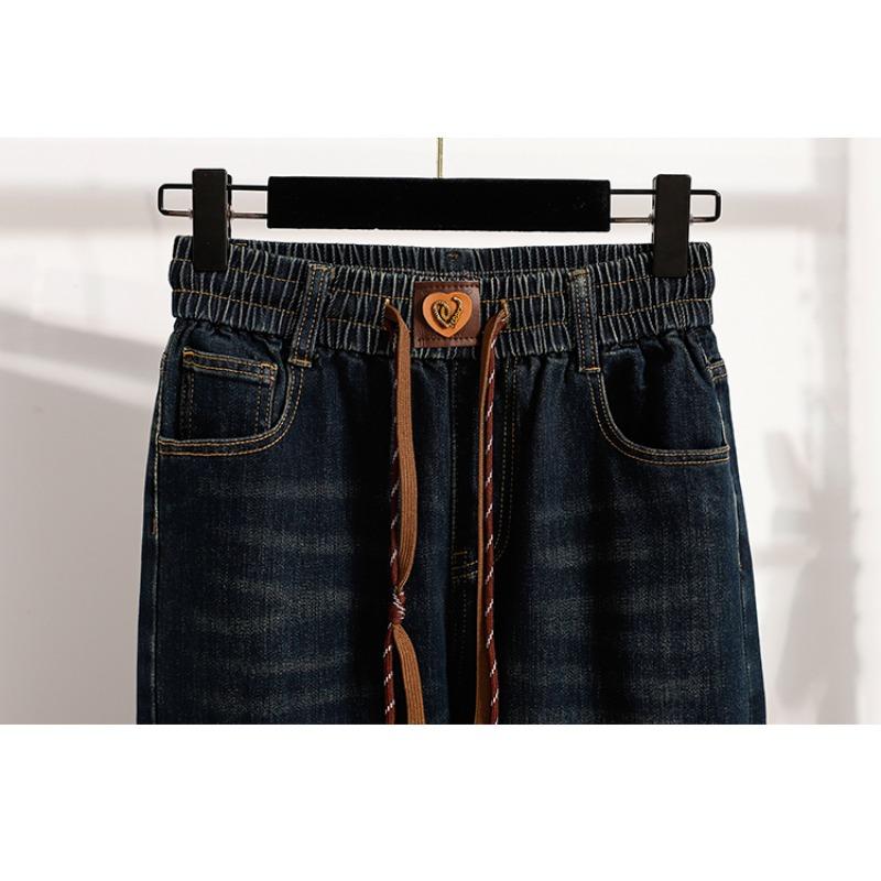 DIMANAF 2025 Plus Size Autumn Women Jeans Pants Denim Harlen pants Elastic Basic Blue High Waist Oversize Fashion Pants 5XL