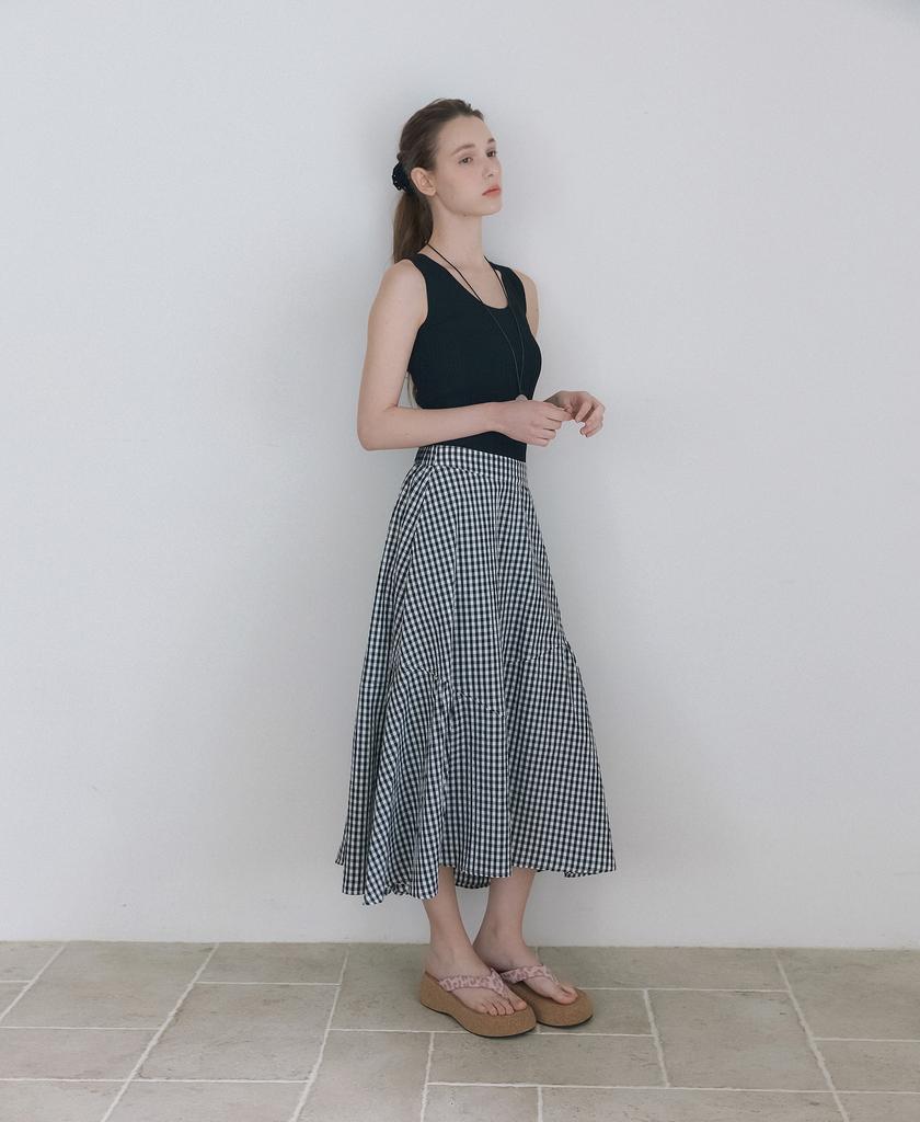Raphael Sorob Check Shirred Skirt