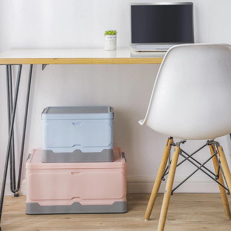 Cutie de depozitare portabilă pliabilă din plastic cu capac, pentru dormitor, diverse articole de uz casnic, haine, cărți, organizator, container auto, stivuibil