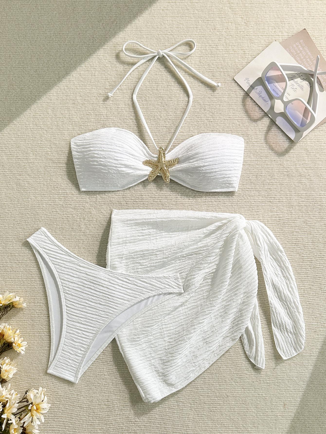 Spot European and American sexy solid color split swimsuit women s three-piece bikini bikini swimsuit set S
