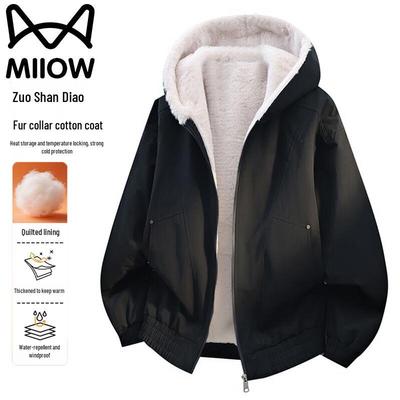 Maoren Herren Winter Fleecegefütterte Kapuzenjacke mit Kunstfellkragen