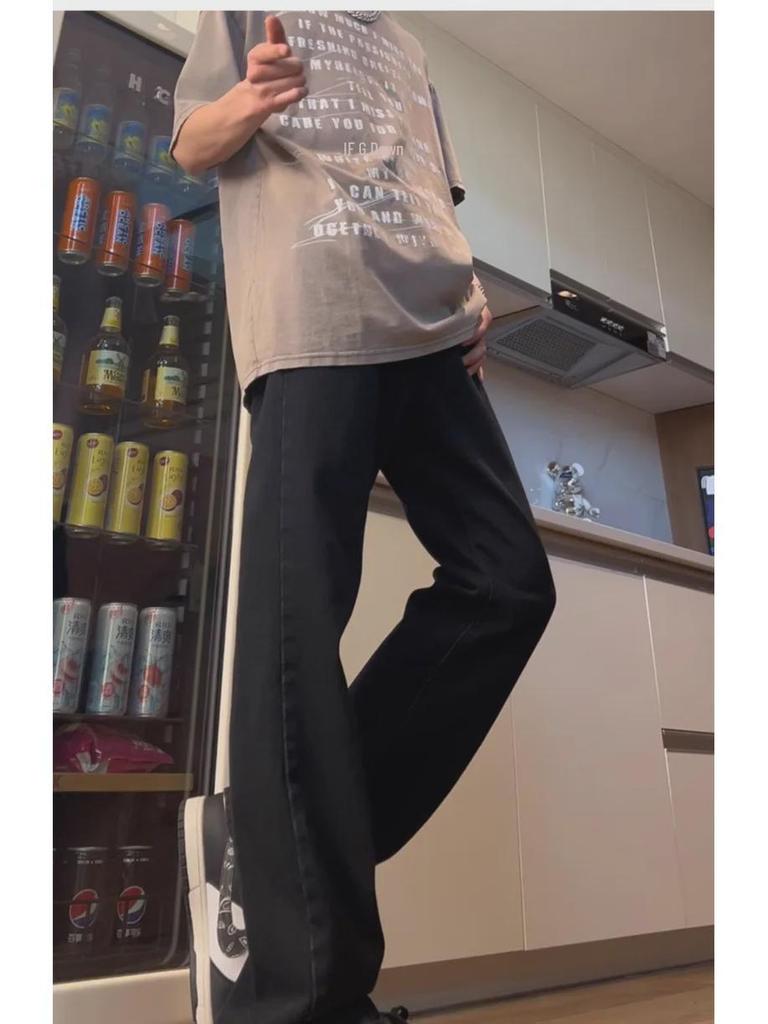 Light Blue Men's Flared Machete Jeans - Versatile American High Street Style, Straight Leg Summer Pants.