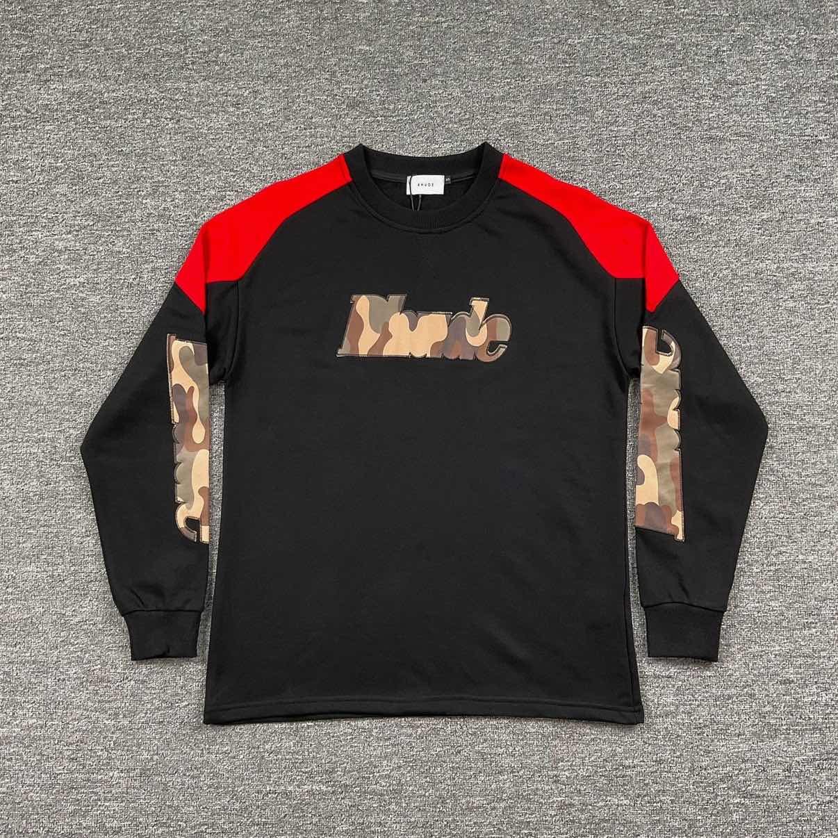 

American Style Camouflage Color Blocking Retro High Street Street Design Sense Niche Wearing New Long Sleeved Top S чёрный