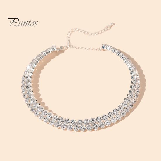 3 Pcs/Set Women Jewelry Set Rhinestone Double-layered Floral Decor Necklace Earrings Bracelet Set Adjustable Length Bride Wedding Jewelry for Prom