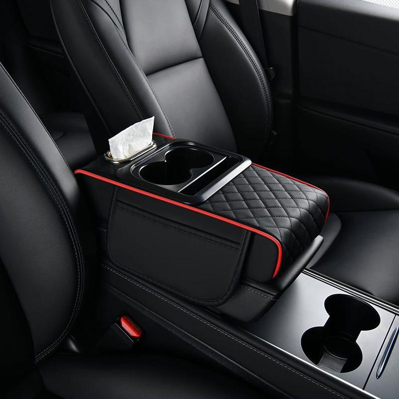 Car Armrest Storage Box, Car Center Console Organizer, Armrest Heightening Cushion With Cup Holder Armrest Storage Organizer Box