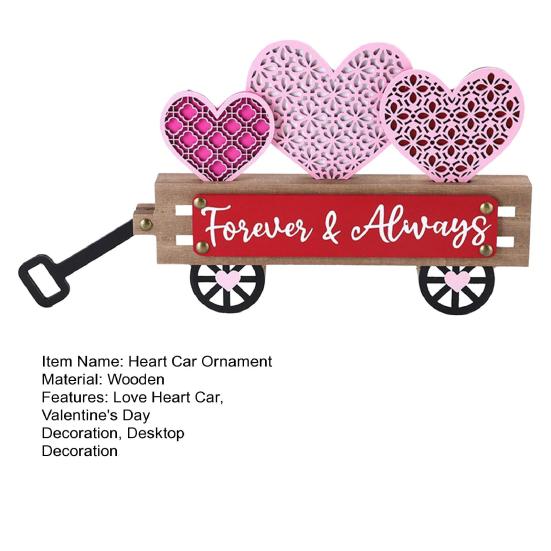 Valentine's Day Love Heart Car Ornament Farmhouse Rustic Handcrafted Wooden Heart Shape Car Table Sign Holiday Party Desktop Decoration