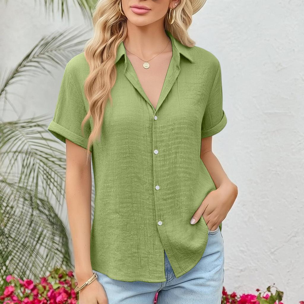 Women's T-shirt Casual Shirt Elegant Summer Short Sleeved Button Oversized T-shirt Shirt Top