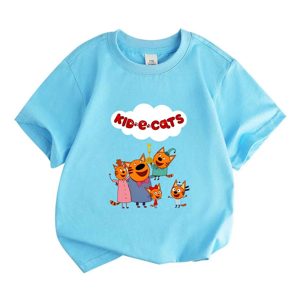 Kids Boys Girls 100% Cotton Crew Neck Short Sleeve T-Shirt, Cute Orange Cat Family Kidecats Pattern Casual Breathable Soft Tee Top for Daily Play Scho