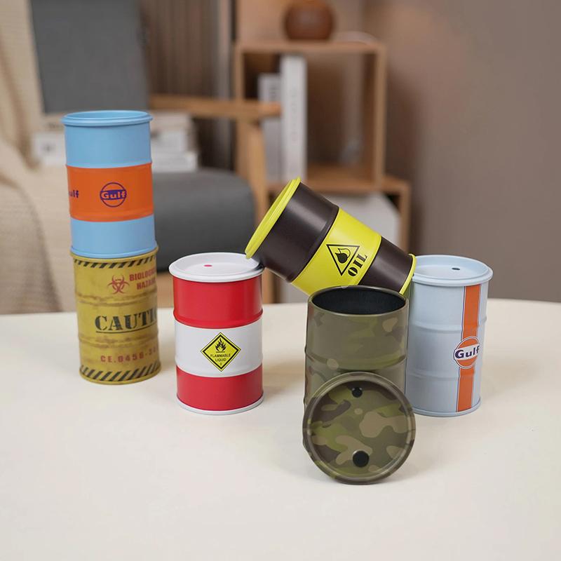 Creative Miniature Oil Drum Model Desktop Scene Iron Sheet Storage Mini Toy Trendy Plaything Desk Decoration Stationery Gift