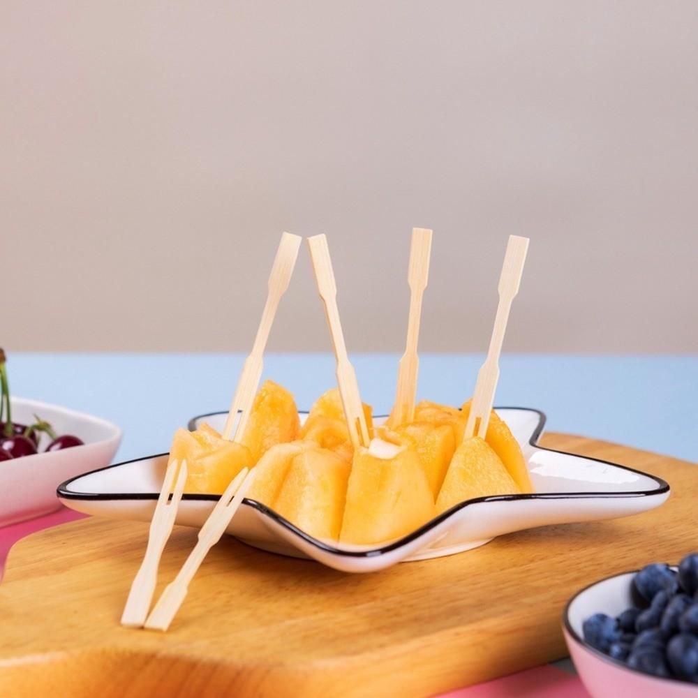 100Pcs Tableware Love Shaped Top Bamboo Disposable Fork Eco-Friendly Mini Dessert Fork Bamboo Appetizer Forks Restaurant Use