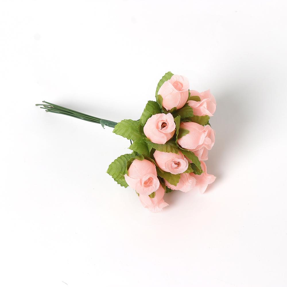 12PCs/lot Mini Artificial Rose Flowers Bouquet Silk Fake Flowers For Home Decor Wedding Decoration Craft Wreath Gift Accessories