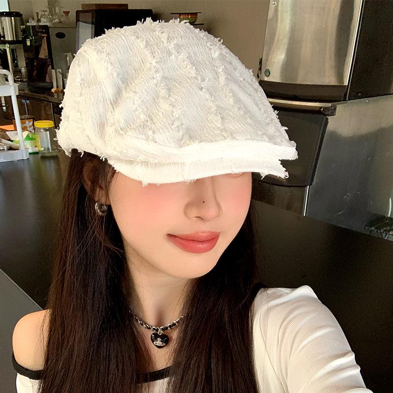 British Beret Women's Autumn and Winter Retro Front and Back Versatile Newsboy Hat Literary Painter Hat Suede Forward Hat