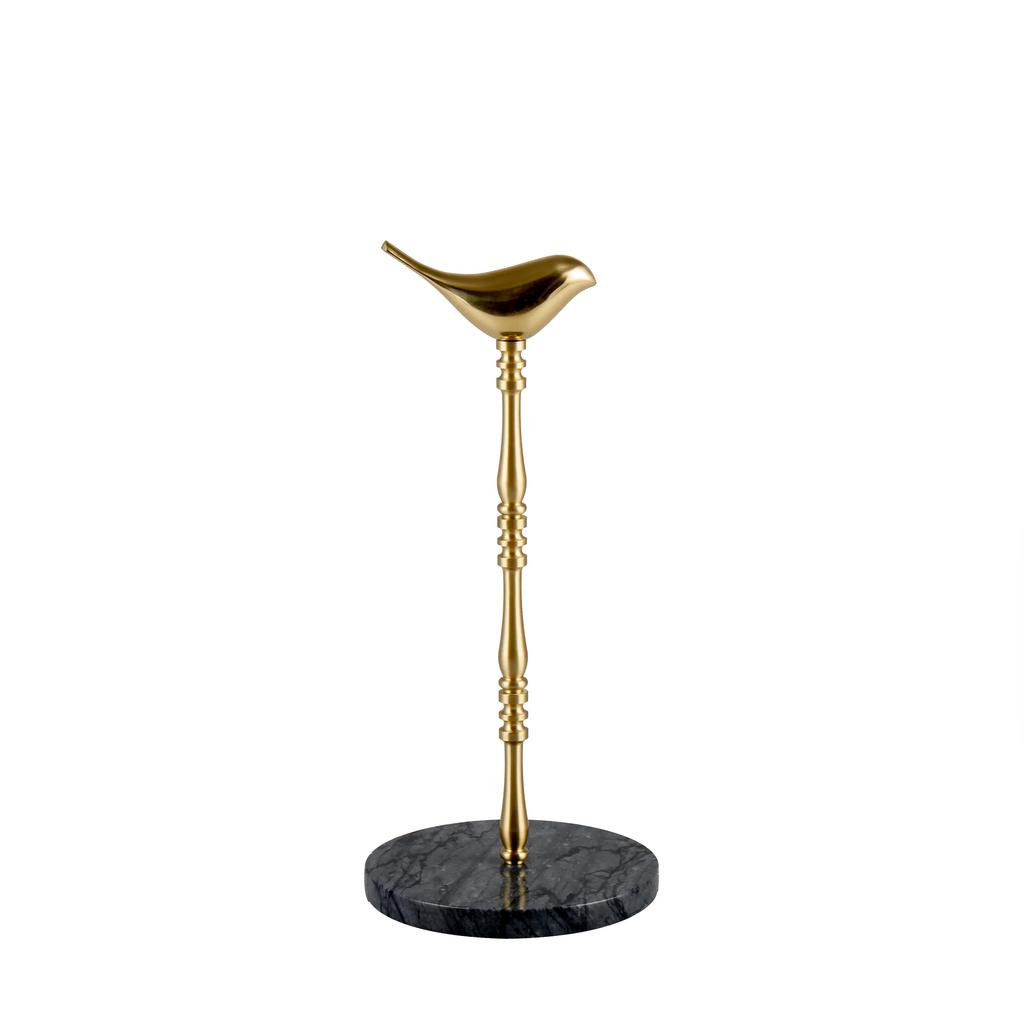 Nordischer Goldvogel Papierhalter Freistehend Massives Messing mit Marmorbasis Küchen-Taschentuchständer Tischplatten-Organizer