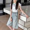 Girls' Stylish Denim Shorts Summer Clothes Children's Pants Summer Thin Jean Casual Five Quarter Pants